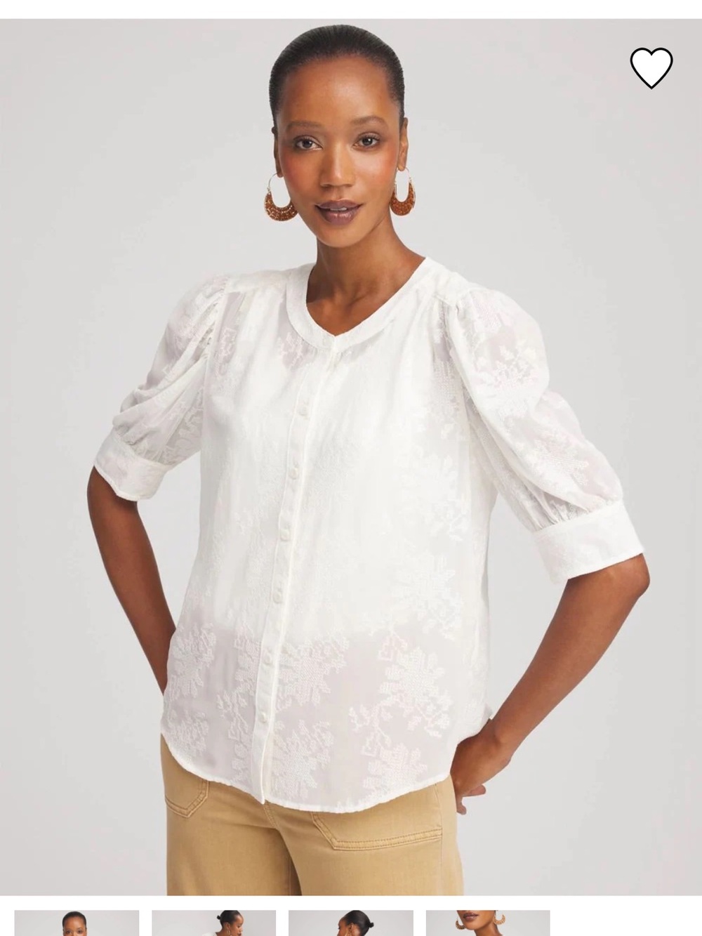 Chicos embroidered puff sleeve blouse, size 12 (Chicos size 2)